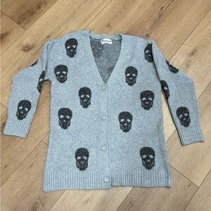 No Boundaries Gray Skull Cardigan